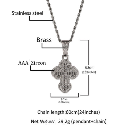 Cubic Zirconia Cross Pendant Necklace for Women with Twisted Chain in Gold or Silver Tone