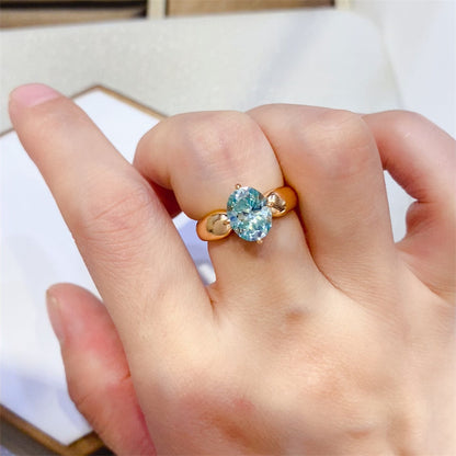 Green 2 Carat Moissanite Ring for Women, Vintage Rose Gold Tone Oval Statement Ring