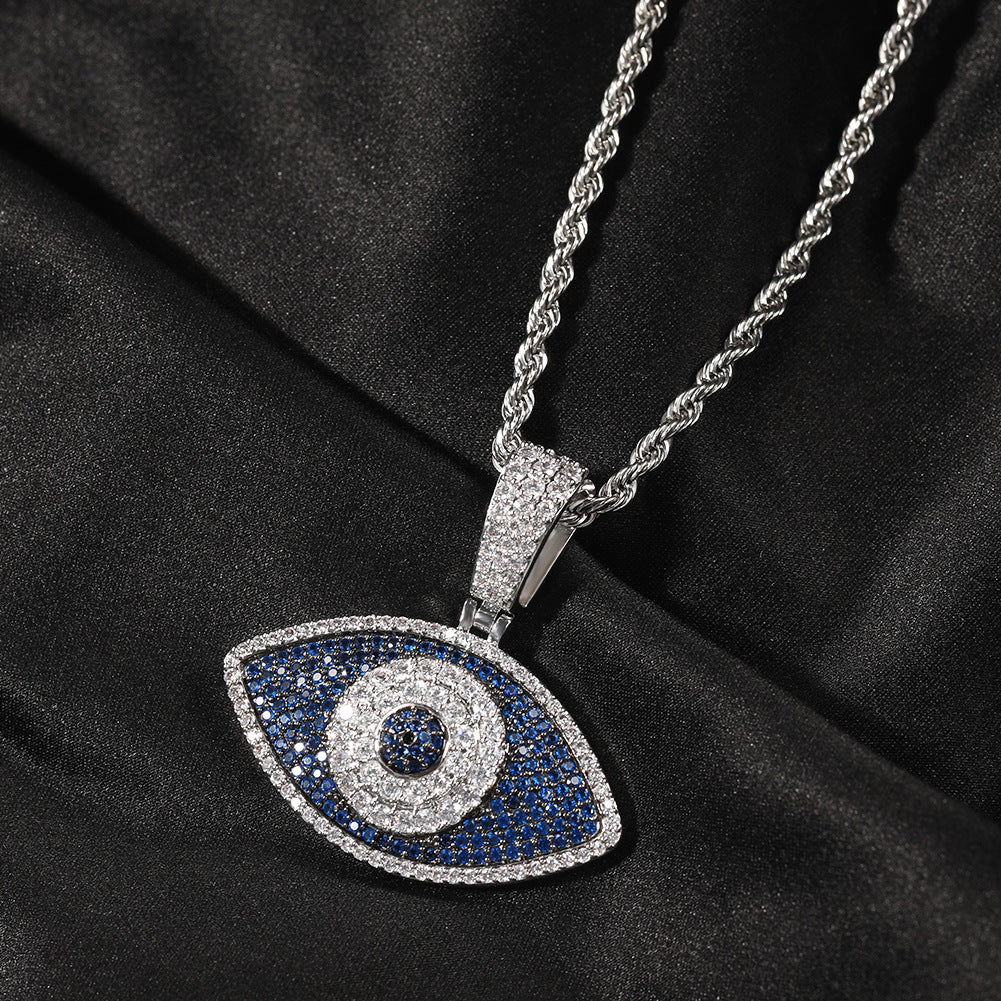 Evil Eye Pendant Necklace for Women with Crystal Detail, 24 Inch Stainless Steel Twist Chain, Gold or Silver Tone Statement Jewelry