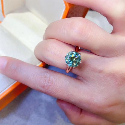 Green Moissanite Solitaire Ring for Women, Round 6-Prong Engagement Ring in Rose-Tone or White-Tone, 0.5 to 5 Carat Look