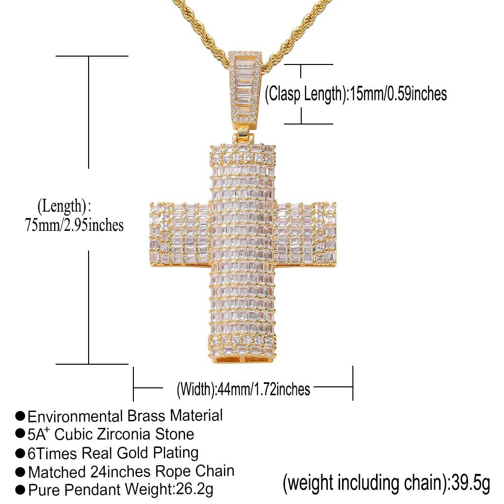 Hip Hop Light Luxury Cross Cubic Zirconia Pendant Necklace for Men and Women