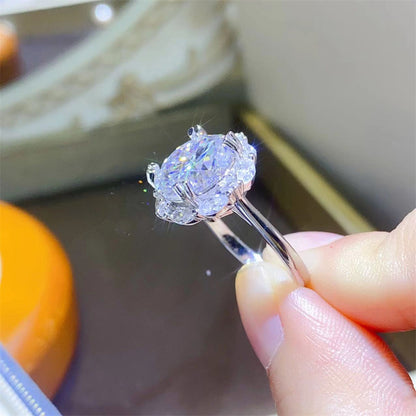 5 Carat Moissanite Floral Halo Ring for Women, Round Statement Engagement Ring