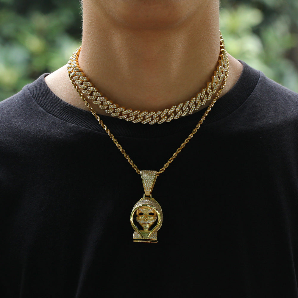 Men’s Iced Out Cuban Link Chain Necklace & Bracelet Set, Gold Plated or Silver Plated Crystal Statement Jewelry