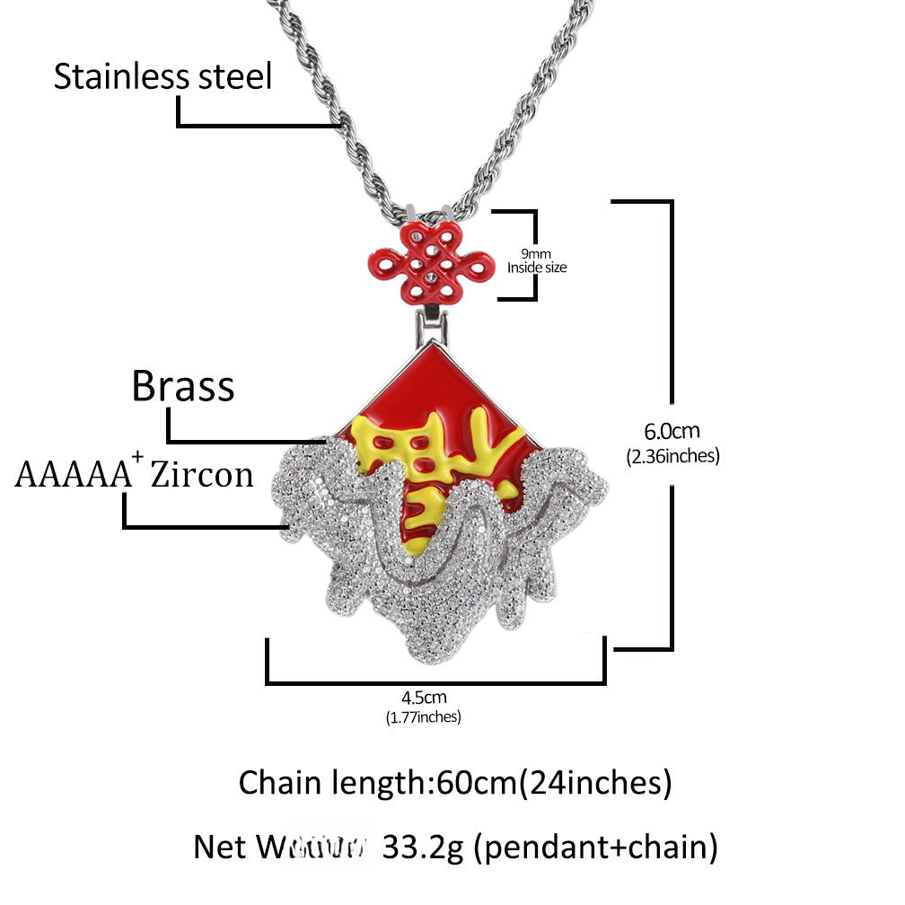 Iced Square Pendant Necklace with Cubic Zirconia Twisted Chain in Silver Tone product image