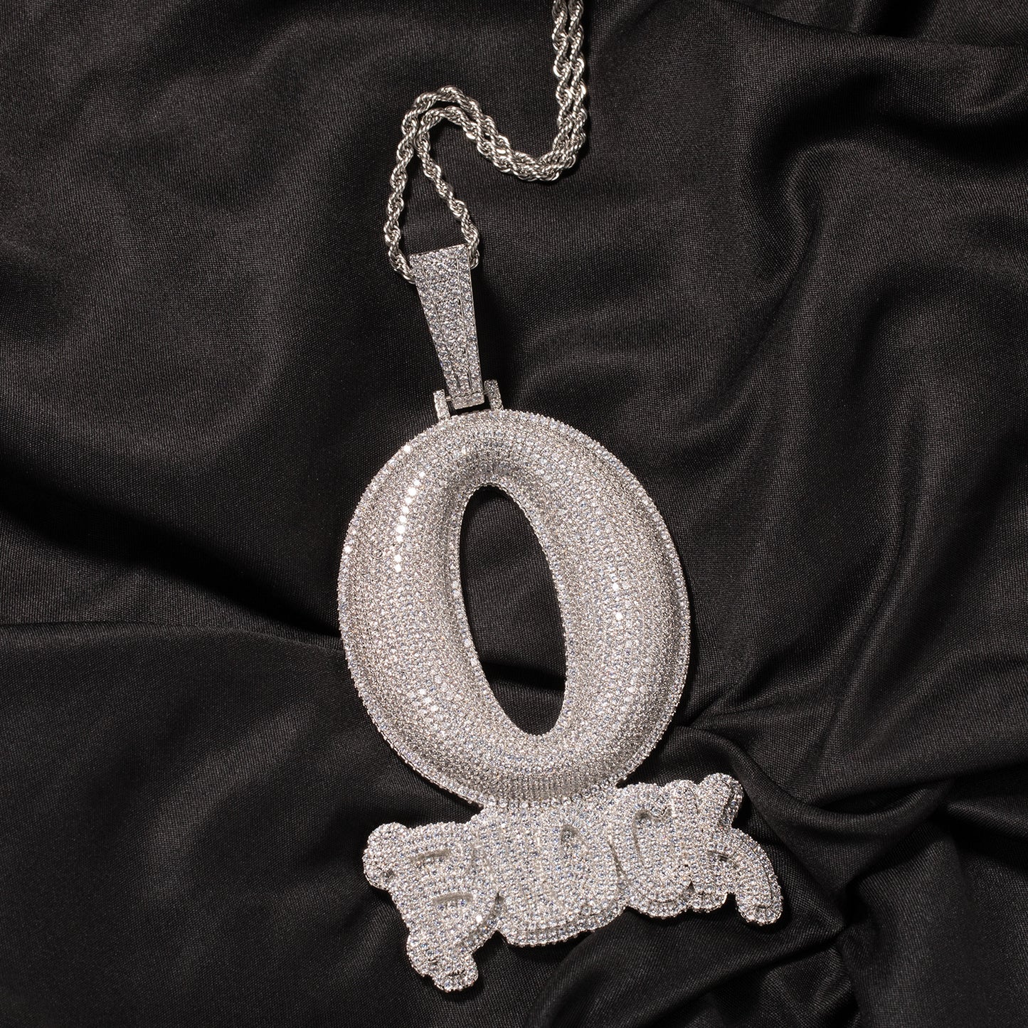 Iced Out Letter Pendant Necklace for Men and Women - Silver Plated Cubic Zirconia Hip Hop Statement Chain, 24 Inch Twist Rope Chain