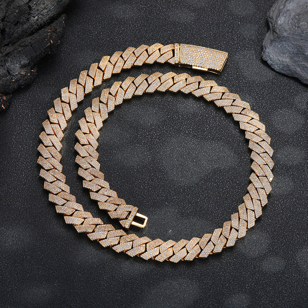 Iced Out 15mm Cuban Link Chain Bracelet & Necklace, Copper Zircon Hip Hop Jewelry product image