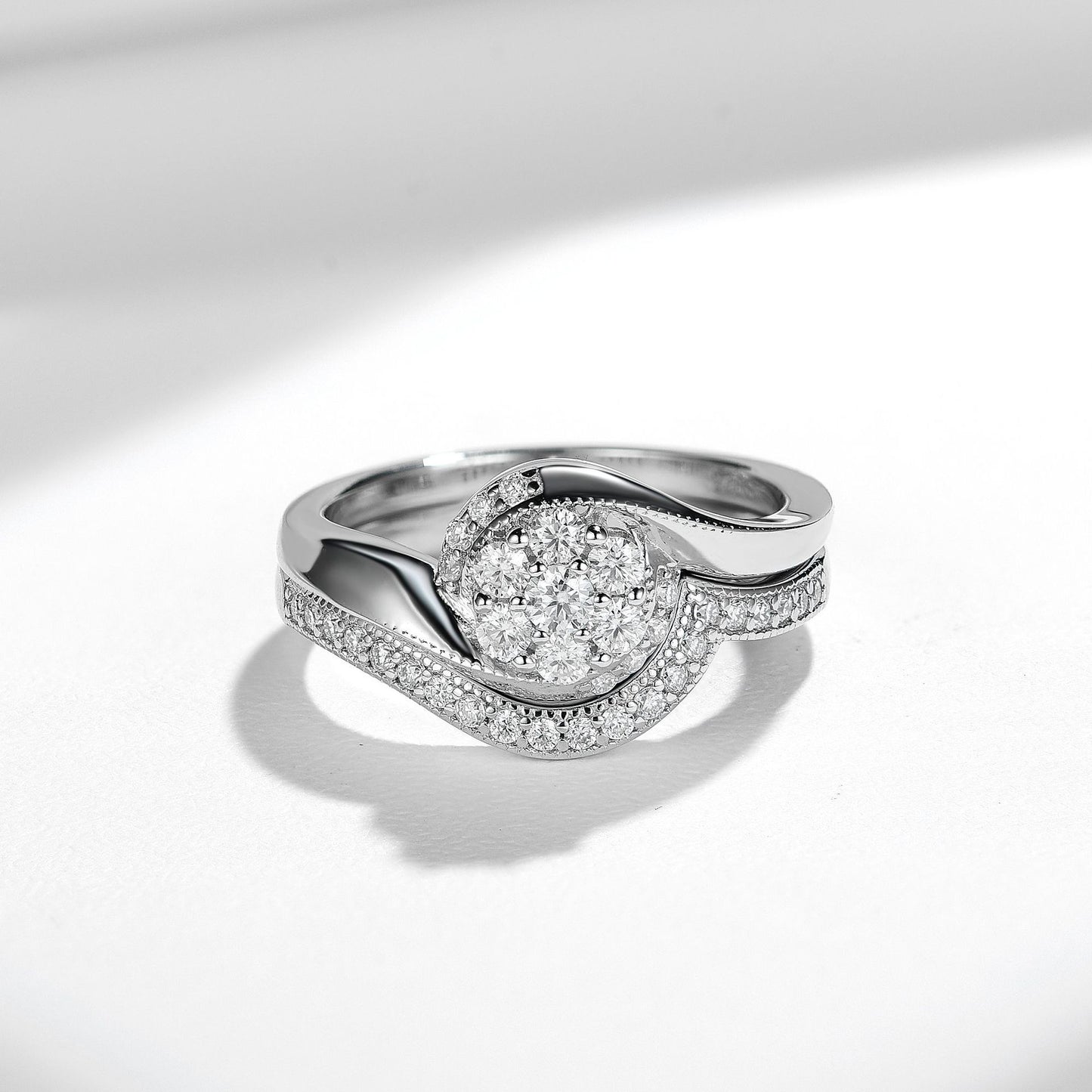 Moissanite Halo Ring Set for Women, Vintage Floral Stackable Engagement Ring, Promise Wedding Ring product image