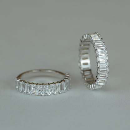 Moissanite Eternity Ring, Emerald-Cut Full Band Wedding Ring for Women