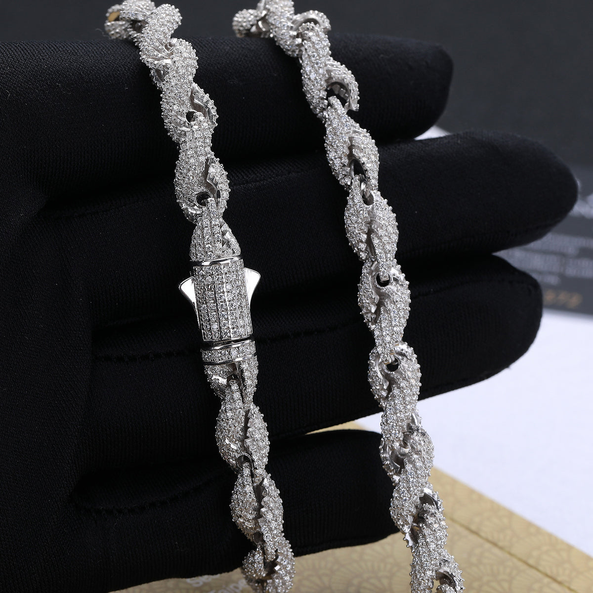 Unisex 925 Silver Moissanite Twisted Rope Chain Necklace & Bracelet product image