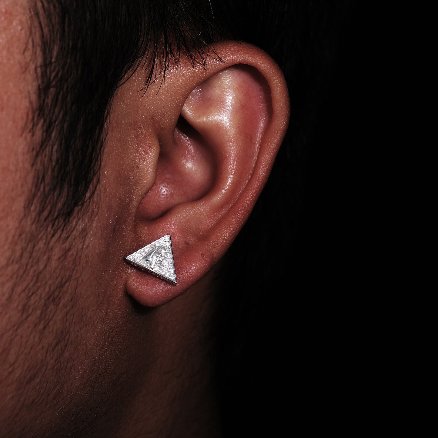 Geometric Triangle Stud Earrings, Sparkling Stone Hip Hop Earrings for Men and Women product image