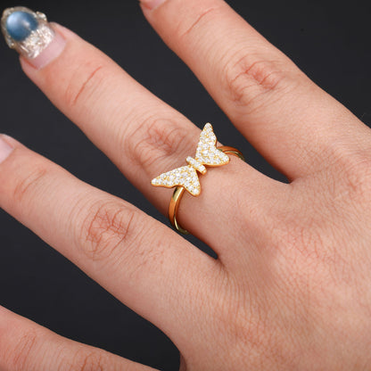 Butterfly Moissanite Ring for Women in 925 Silver Gold Tone Micro Pave Geometric Statement Ring