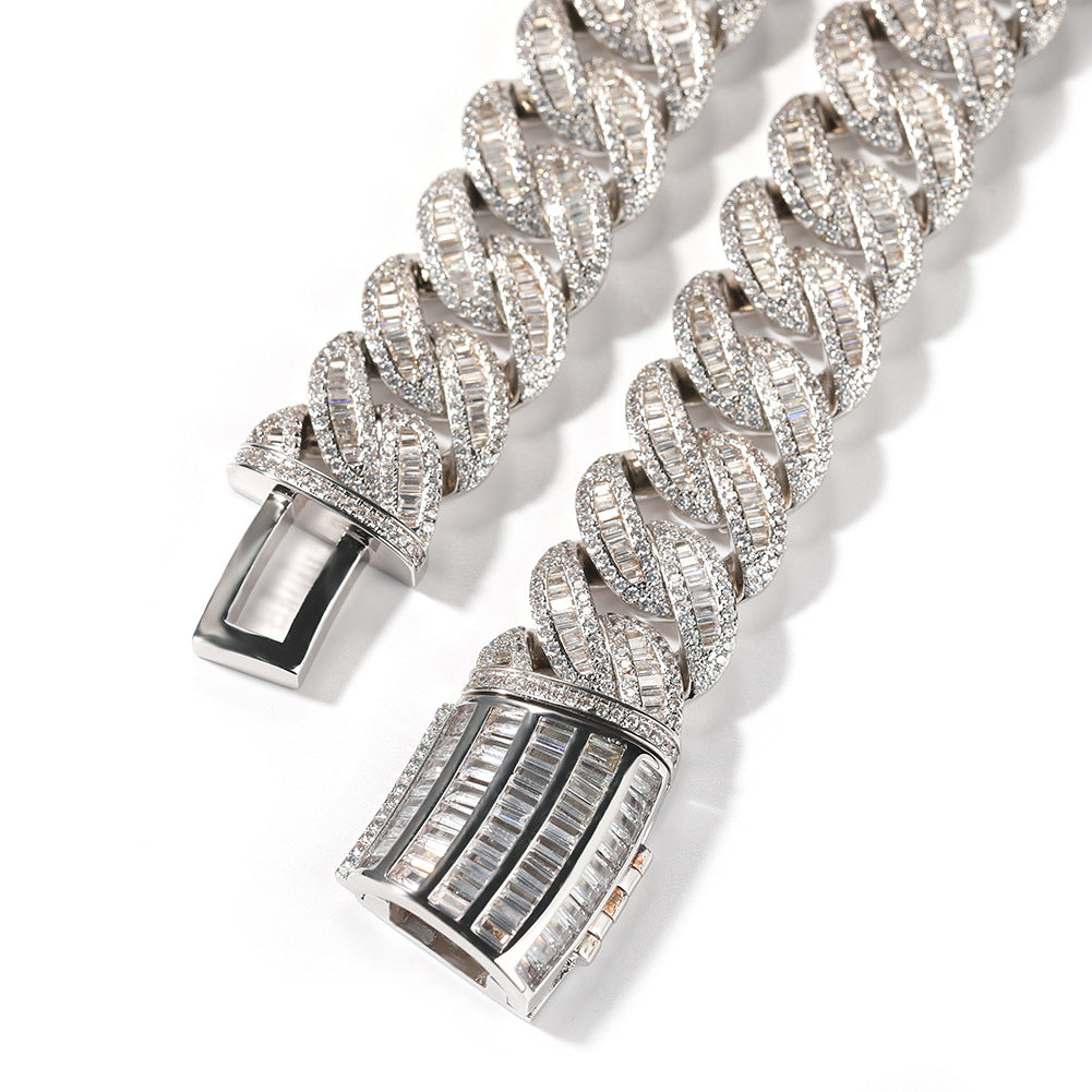 19mm Iced Out Cuban Link Chain Necklace for Men Women, Copper Rhinestone Hip Hop Statement Necklace, Silver Tone 16/18/20 Inch