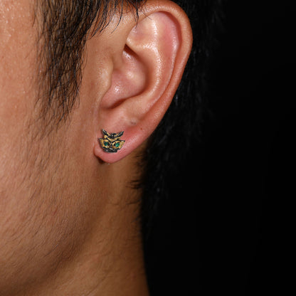 Unisex Vintage Geometric Mask Stud Earrings with Cubic Zirconia Accent