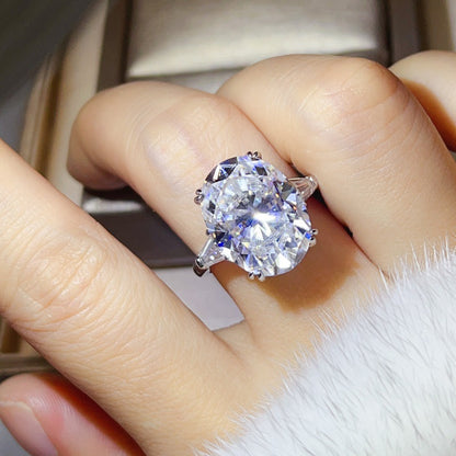 Oval Cut Moissanite Ring for Women, Large Solitaire Engagement Ring with Geometric Side Accents