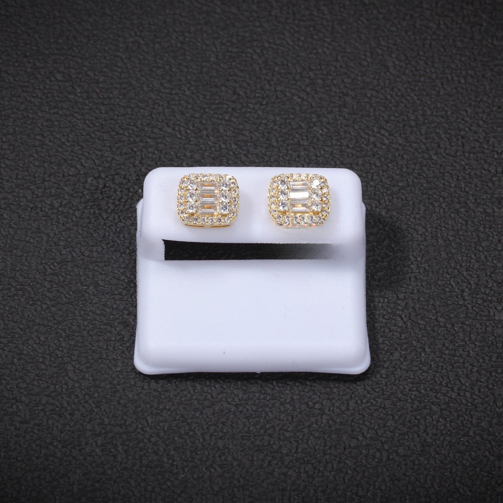 Minimalist Square Cubic Zirconia Stud Earrings for Women & Men in Gold or Silver Tone