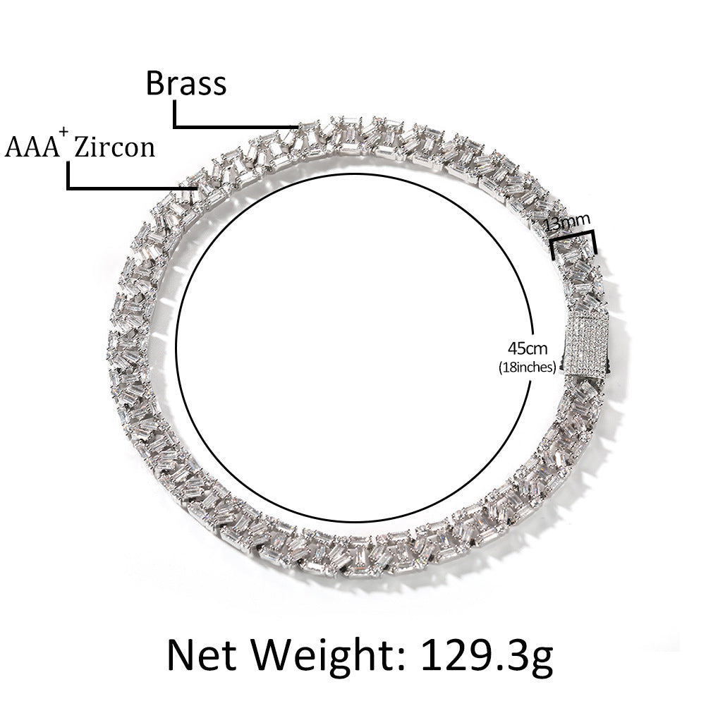 Iced Out Line Design Chain Necklace for Women & Men - Gold Plated or Silver Plated Cubic Zirconia Statement Pendant Chain
