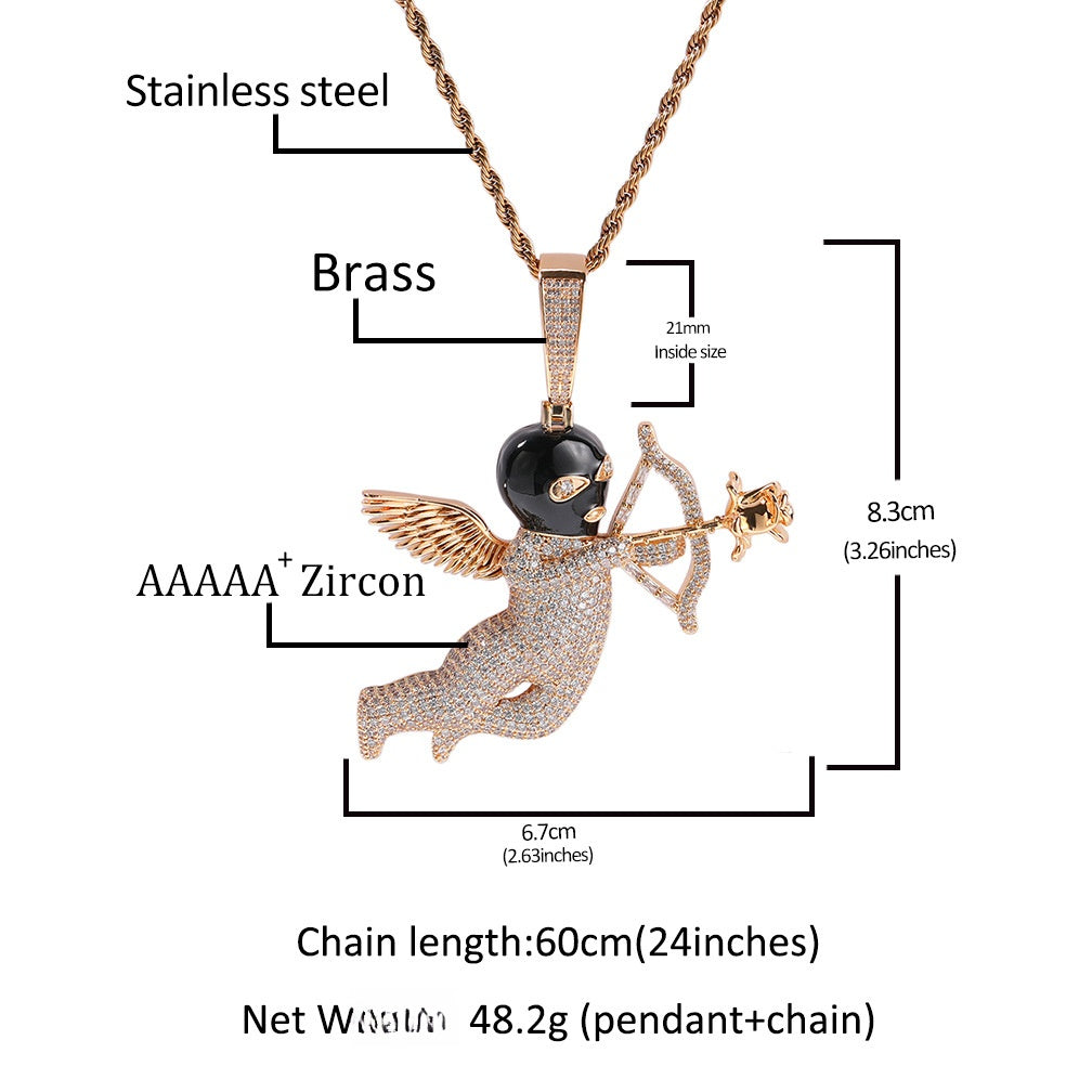 Iced Angel Pendant Necklace for Women and Men – Gold Plated or Silver Plated Hip Hop Chain with Cubic Zirconia