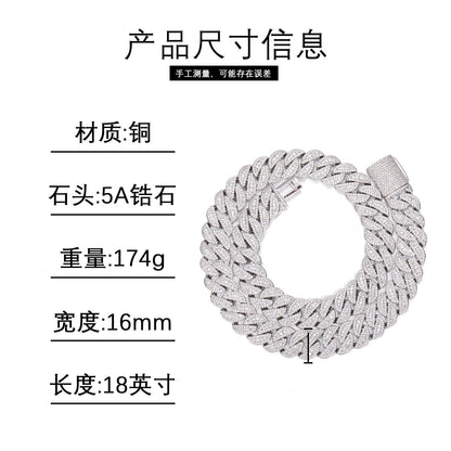 Iced Out 16mm Cuban Link Chain Necklace or Bracelet in Cubic Zirconia for Men & Women