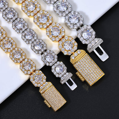 10-12 mm Square Halo CZ Link Copper Bracelet - CHA091