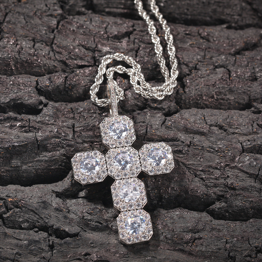 Cubic Zirconia Cross Pendant Necklace for Women - Gold or Silver Tone Chain, Cuban or Twist Chain, Statement Faith Jewelry