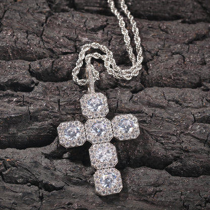 Cubic Zirconia Cross Pendant Necklace for Women - Gold or Silver Tone Chain, Cuban or Twist Chain, Statement Faith Jewelry