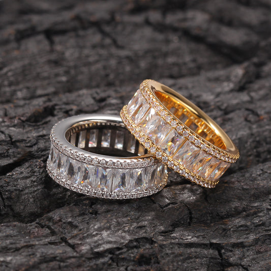 Unisex Round Band Cubic Zirconia Ring in Gold or Silver Color - Statement Stackable Fashion Ring product image