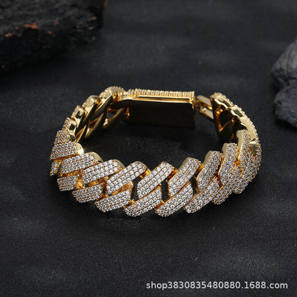 20mm Iced Cuban Link Chain Necklace & Bracelet, Cubic Zirconia Inlay, Unisex