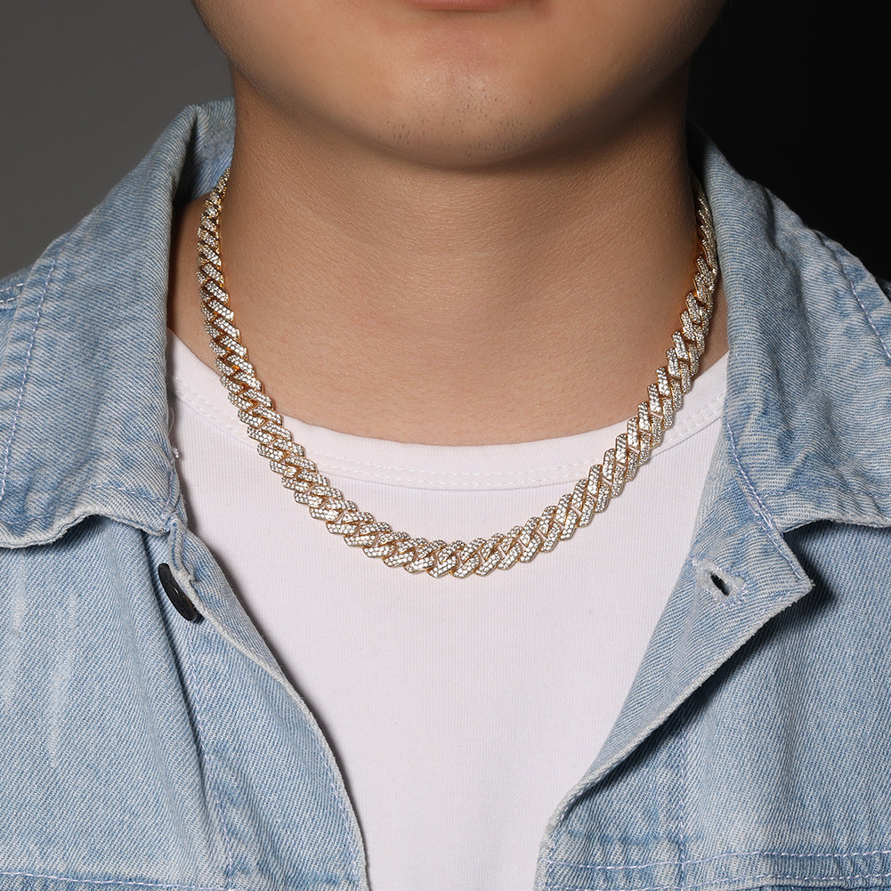 Iced Out Cuban Link Chain Necklace Bracelet Set with Cubic Zirconia for Women & Men, Gold Plated and Silver Plated Statement Jewelry product image