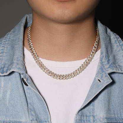 Iced Out Cuban Link Chain Necklace Bracelet Set with Cubic Zirconia for Women & Men, Gold Plated and Silver Plated Statement Jewelry