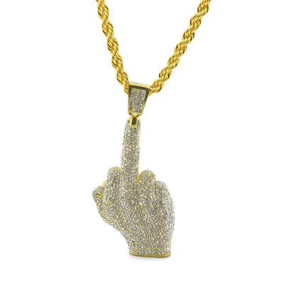 Men’s Iced Out Hand Gesture Pendant Necklace, Gold Plated or Silver Plated Hip Hop Statement Chain