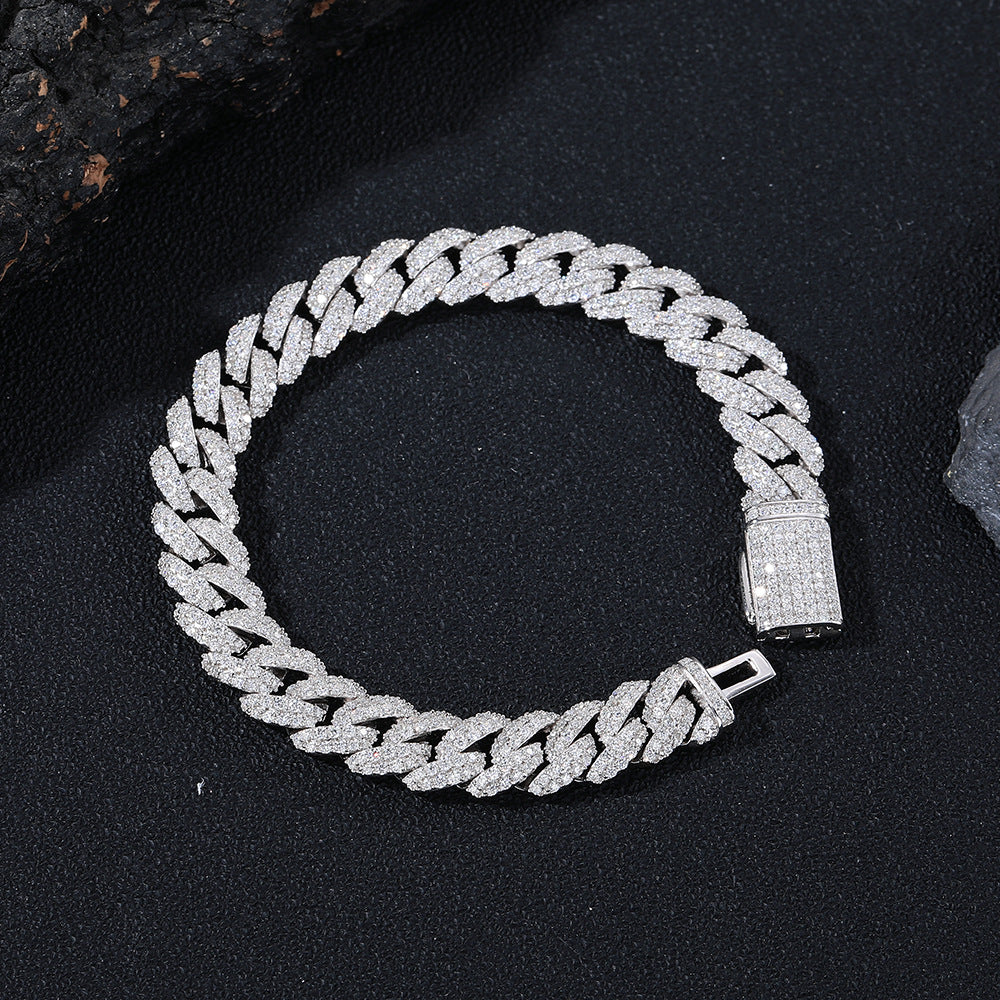 Moissanite Bubble Cuban Link Chain Bracelet & Necklace, 925 Silver Unisex