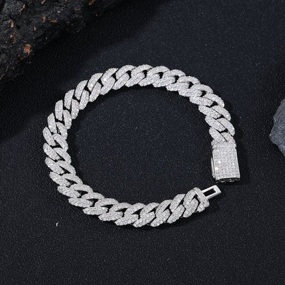 Moissanite Bubble Cuban Link Chain Bracelet & Necklace, 925 Silver Unisex
