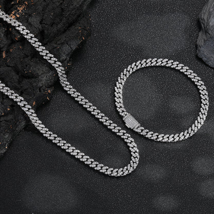 6mm Iced Out Cuban Link Chain Necklace & Bracelet, Unisex Hip Hop Jewelry