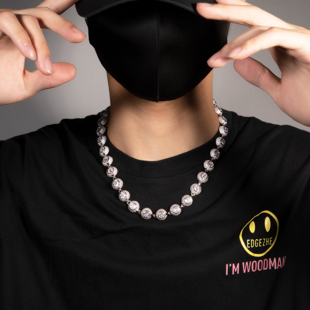 Unisex Round Cubic Zirconia Chain Necklace Bracelet Set in Gold or Silver Tone