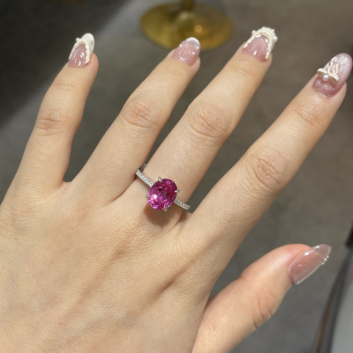Lab-Created Ruby Oval Ring for Women, 925 Silver Pave Band Ring product image