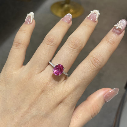 Lab-Created Ruby Oval Ring for Women, 925 Silver Pave Band Ring
