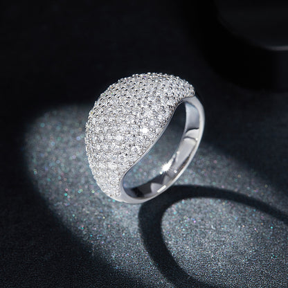 Moissanite Pavé Dome Ring, S925 Silver, 18K Gold Plated Unisex Fashion Ring