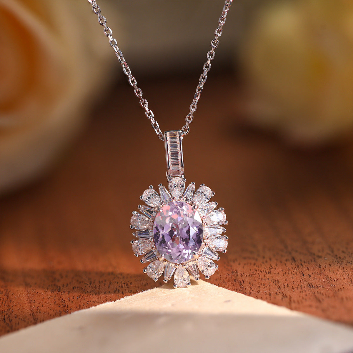 925 Silver Lab-Grown Purple Oval Halo Jewelry Set, Necklace Ring Stud Earrings product image