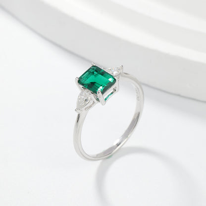 925 Silver Emerald Cut Green Stone Ring for Women, Promise Ring, Engagement-Style Ring