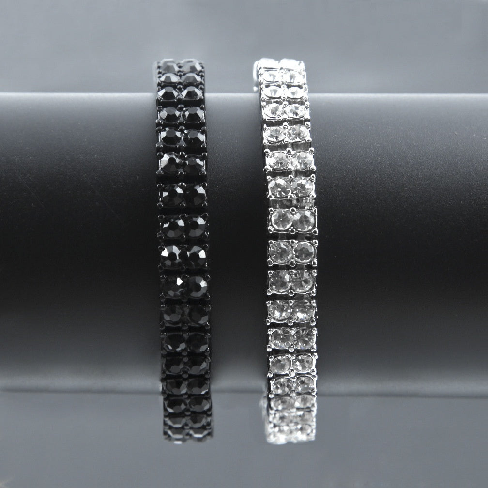 Iced Out Multi-Row Cubic Zirconia Bracelet for Women & Men - Gold, Silver, Black 8 Inch Statement Chain Bracelet
