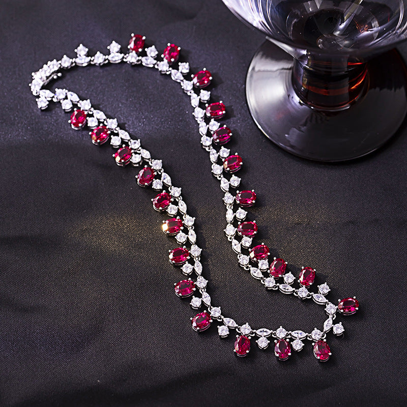 Vintage Red Oval Stone Tennis Bracelet, Silver-Tone Jewelry for Women product image
