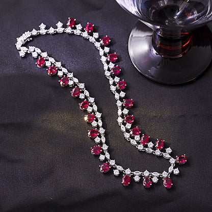 Vintage Red Oval Stone Tennis Bracelet, Silver-Tone Jewelry for Women