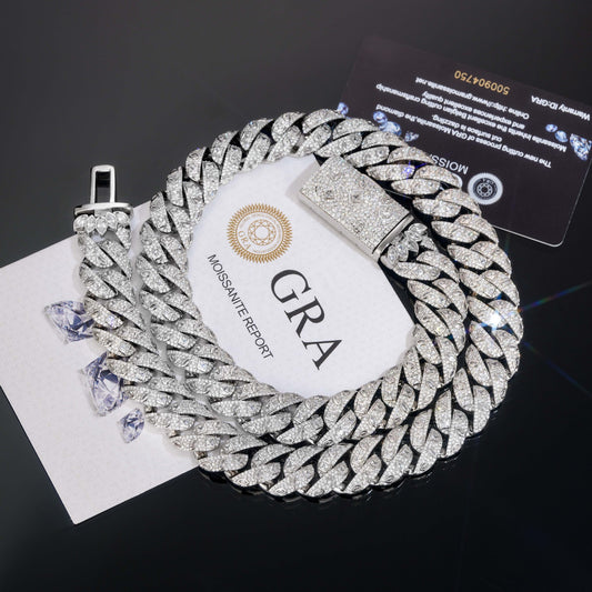 18mm Moissanite Cuban Link Chain Bracelet & Necklace, Iced Out Hip Hop Jewelry product image