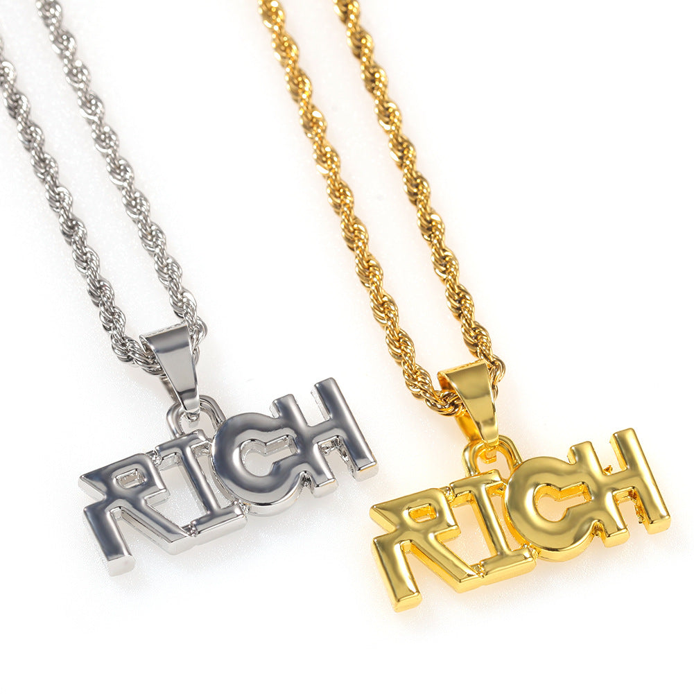 Iced Letter Pendant Necklace for Women and Men - Gold Plated Statement Chain Necklace with English Word Charm