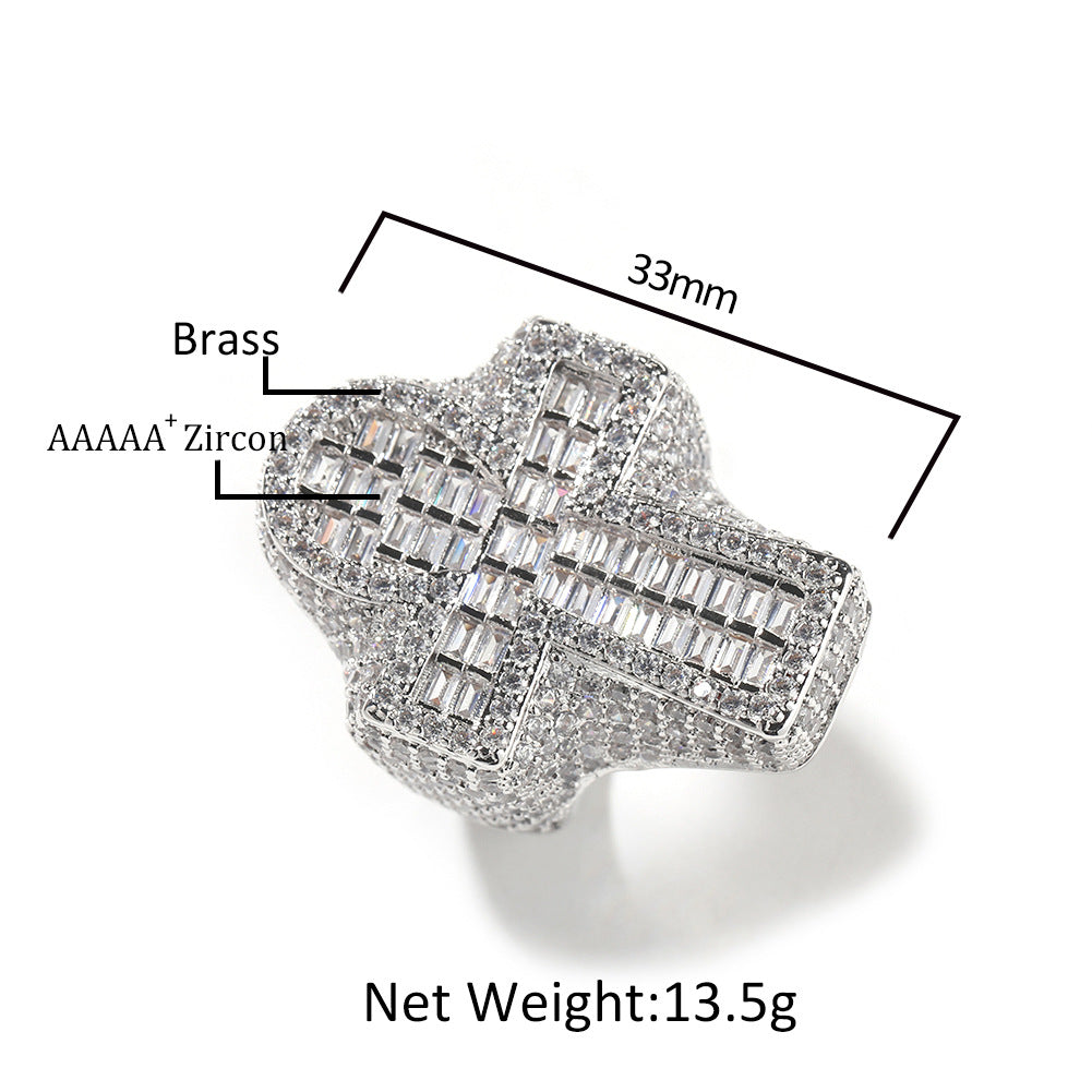 Men’s Cross Statement Ring with Cubic Zirconia - Gold Plated or Silver Plated Hip Hop Fashion Ring