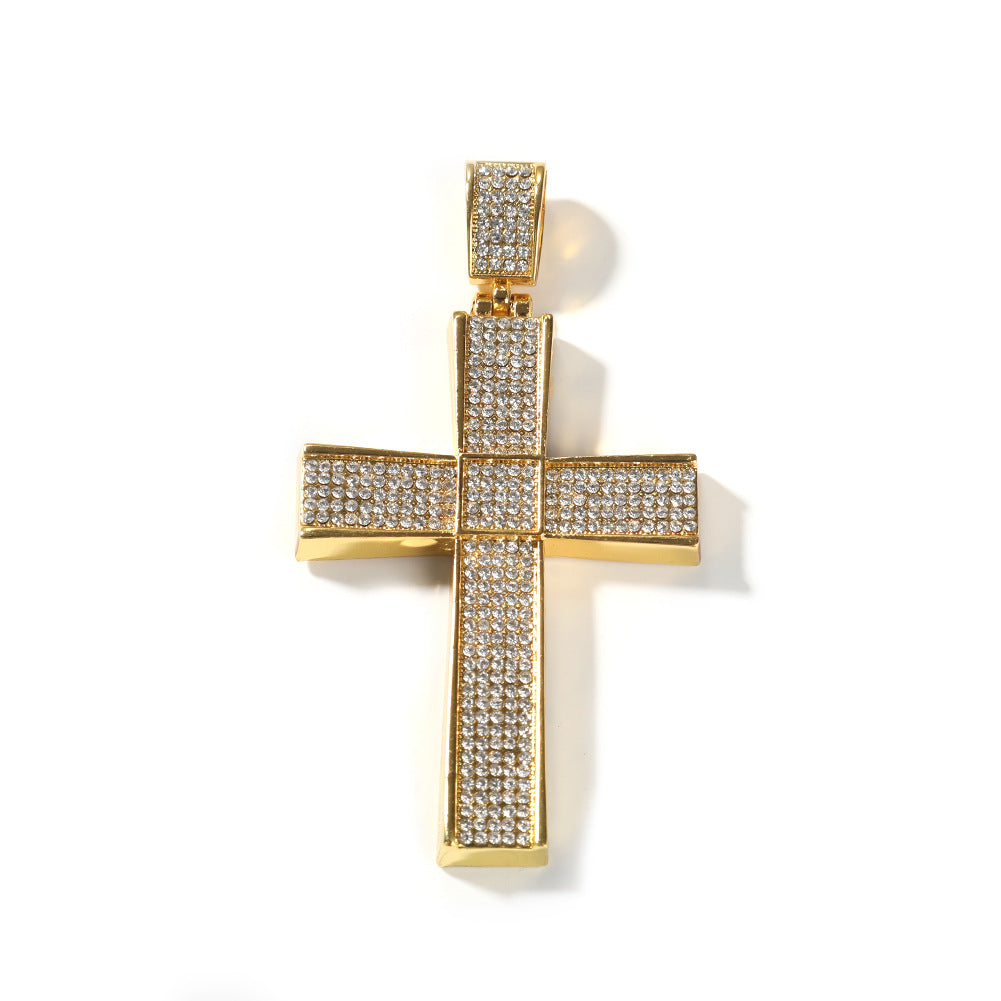 Iced Out Cross Pendant Necklace for Women and Men, Gold & Silver Plated Cubic Zirconia Cross Charm Chain, Statement Cuban Link Necklace product image