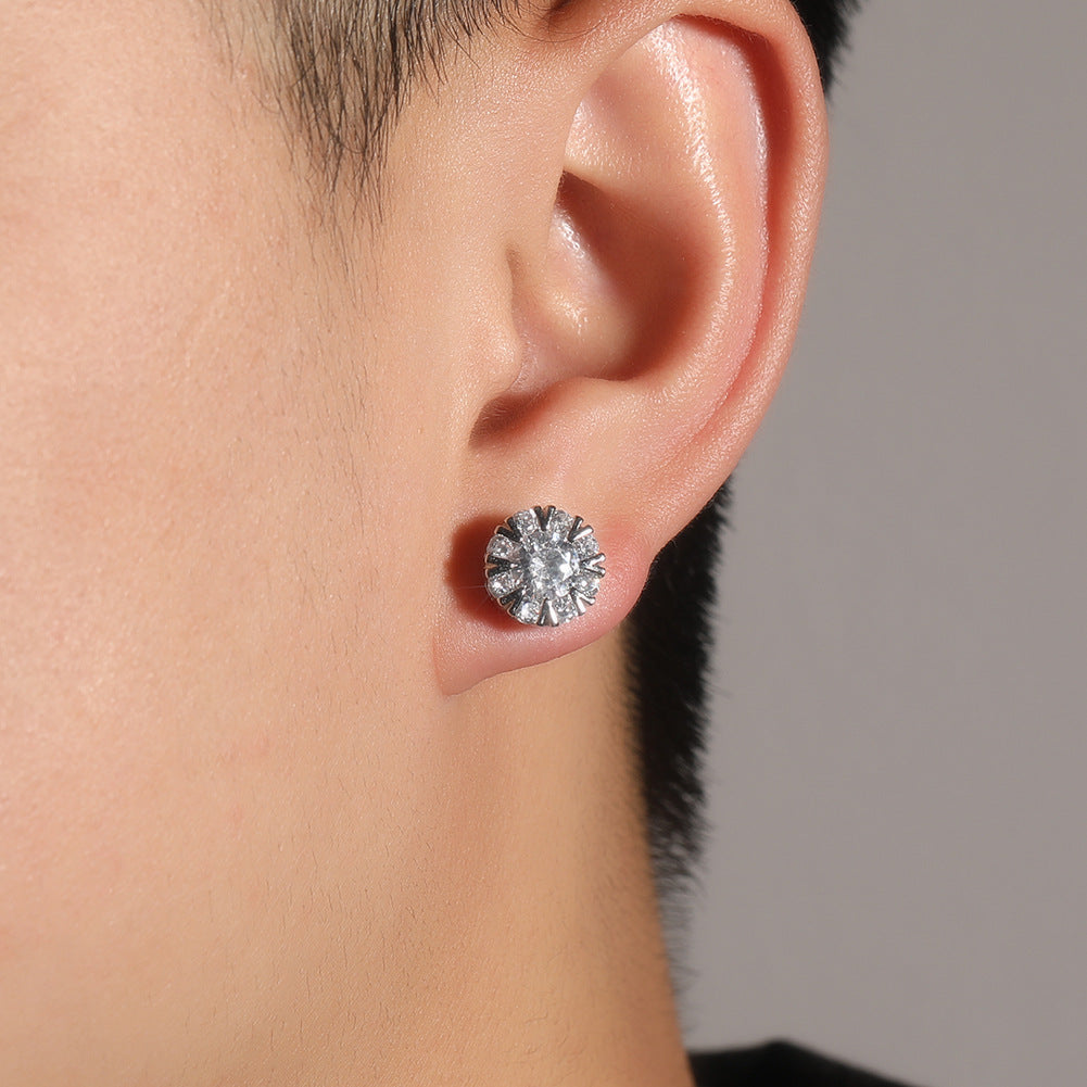 Unisex Cross Stud Earrings with Cubic Zirconia - Gold & Silver Tone Hip Hop Statement Earrings product image