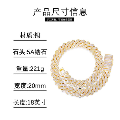Iced Out Cuban Link Bracelet, Geometric Zircon Hip Hop Chain for Men and Women, White-Tone or Gold-Tone