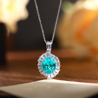 Paraiba-Style Teal Oval 925 Silver Necklace Ring Earrings Set