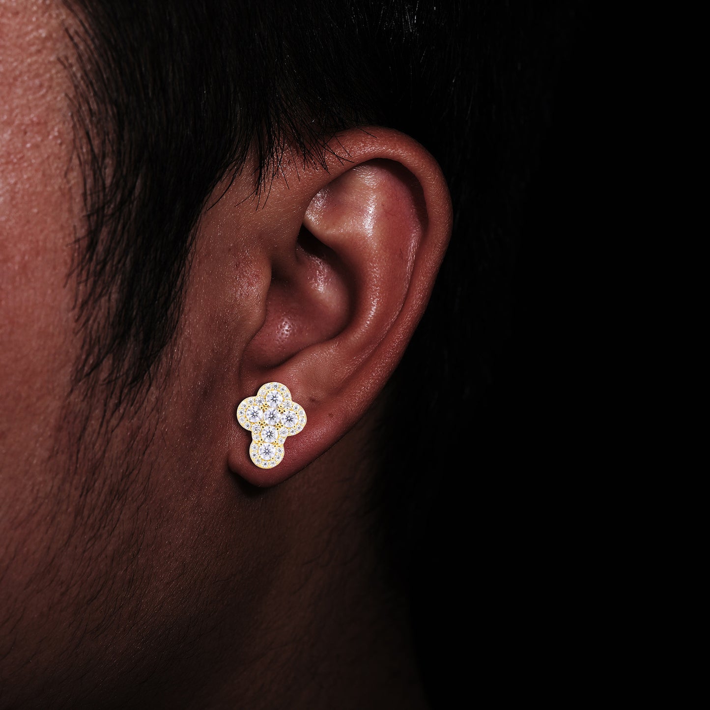 White-Tone Moissanite Clover Stud Earrings, Geometric Unisex Ear Studs product image